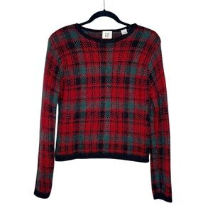 Vintage GAP Tartan Plaid Mohair Wool Blend Holiday Sweater size Small